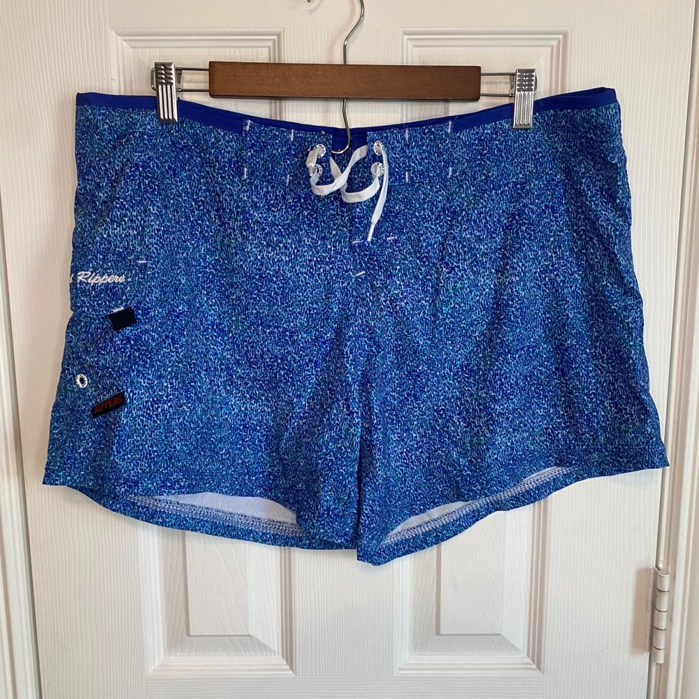 Maui Rippers Womens Blue Green Micro Print Board Shorts Swim Trunks Size 14